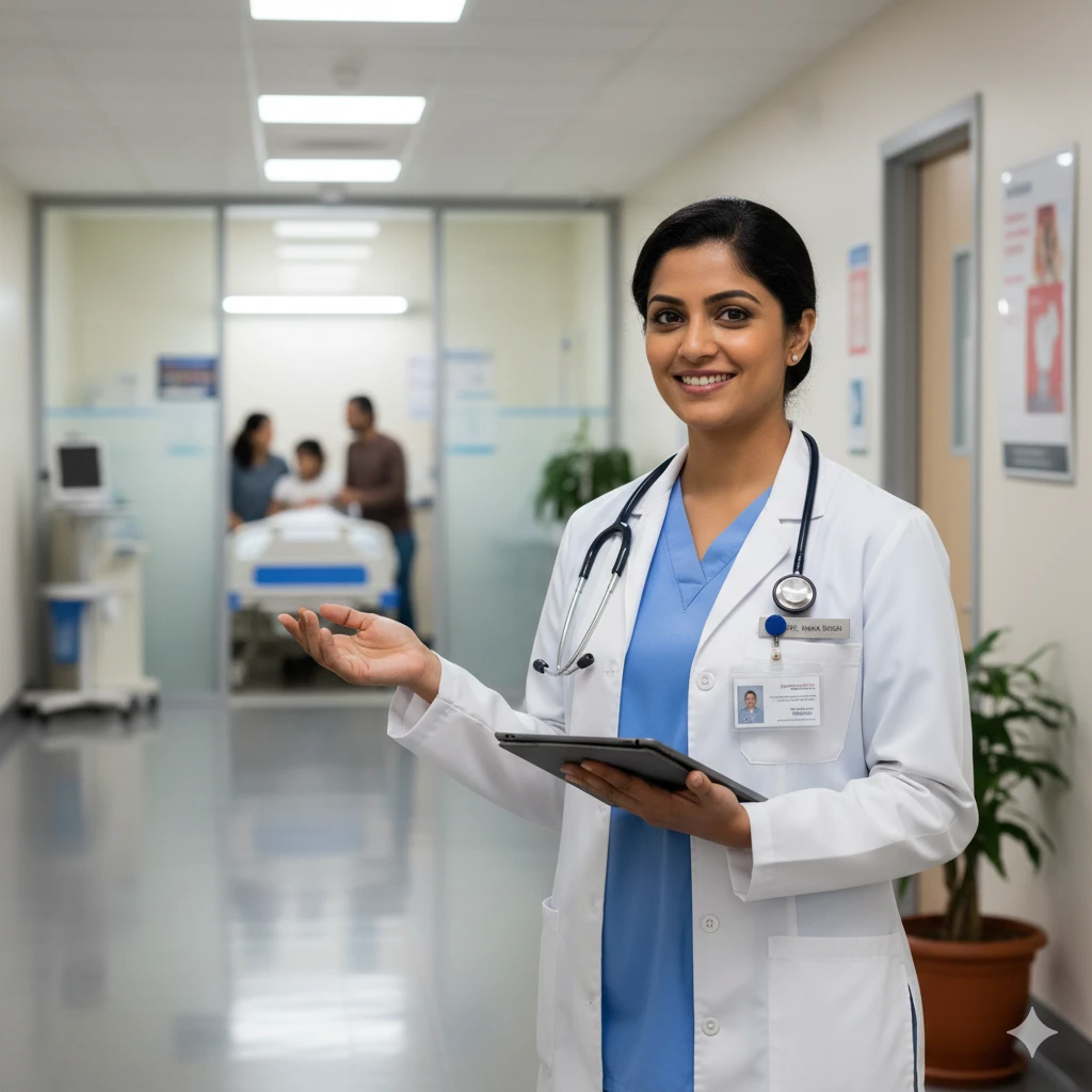 Doctor looking at an advanced medical screen